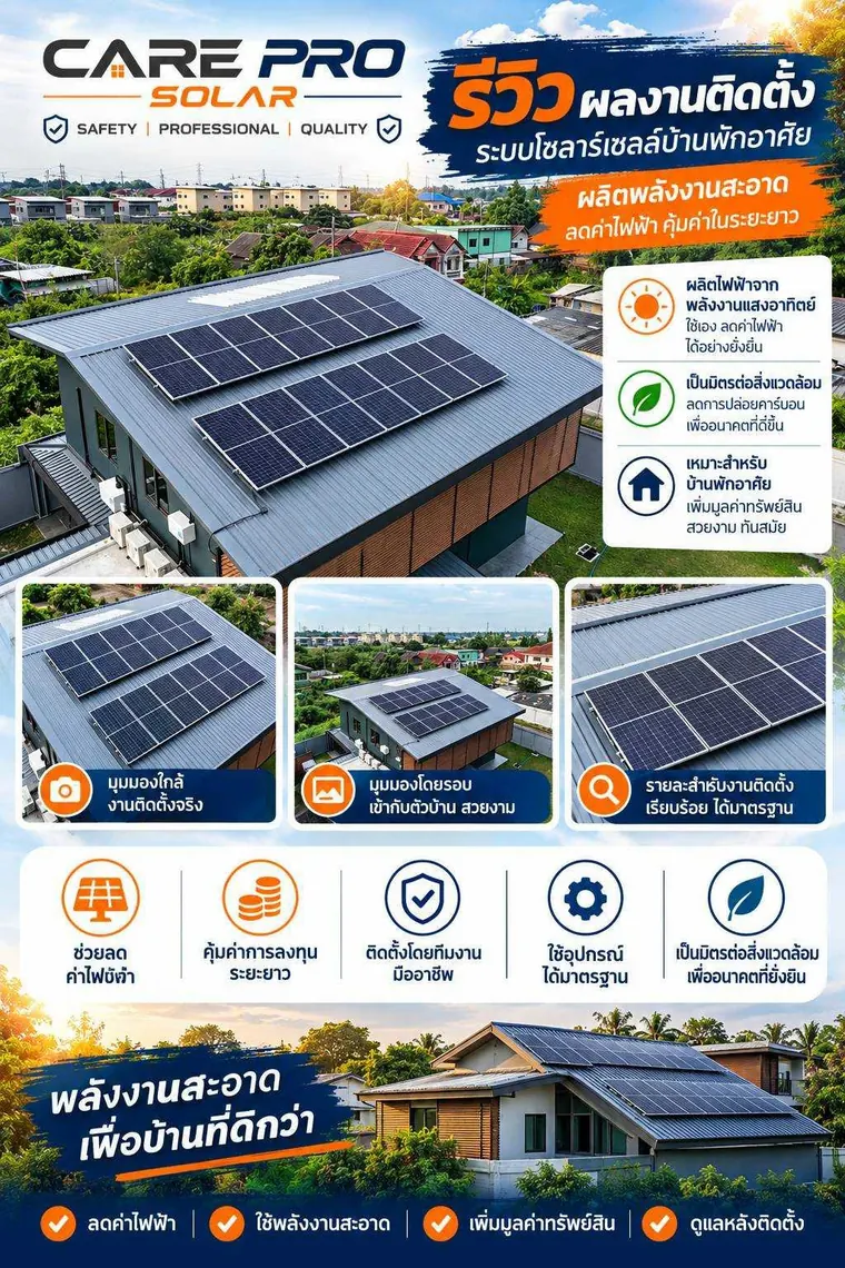 รีวิวผลงานติดตั้งระบบโซลาร์เซลล์ ควบคุมงานโดยทีมวิศวกร — CAREPRO SOLAR