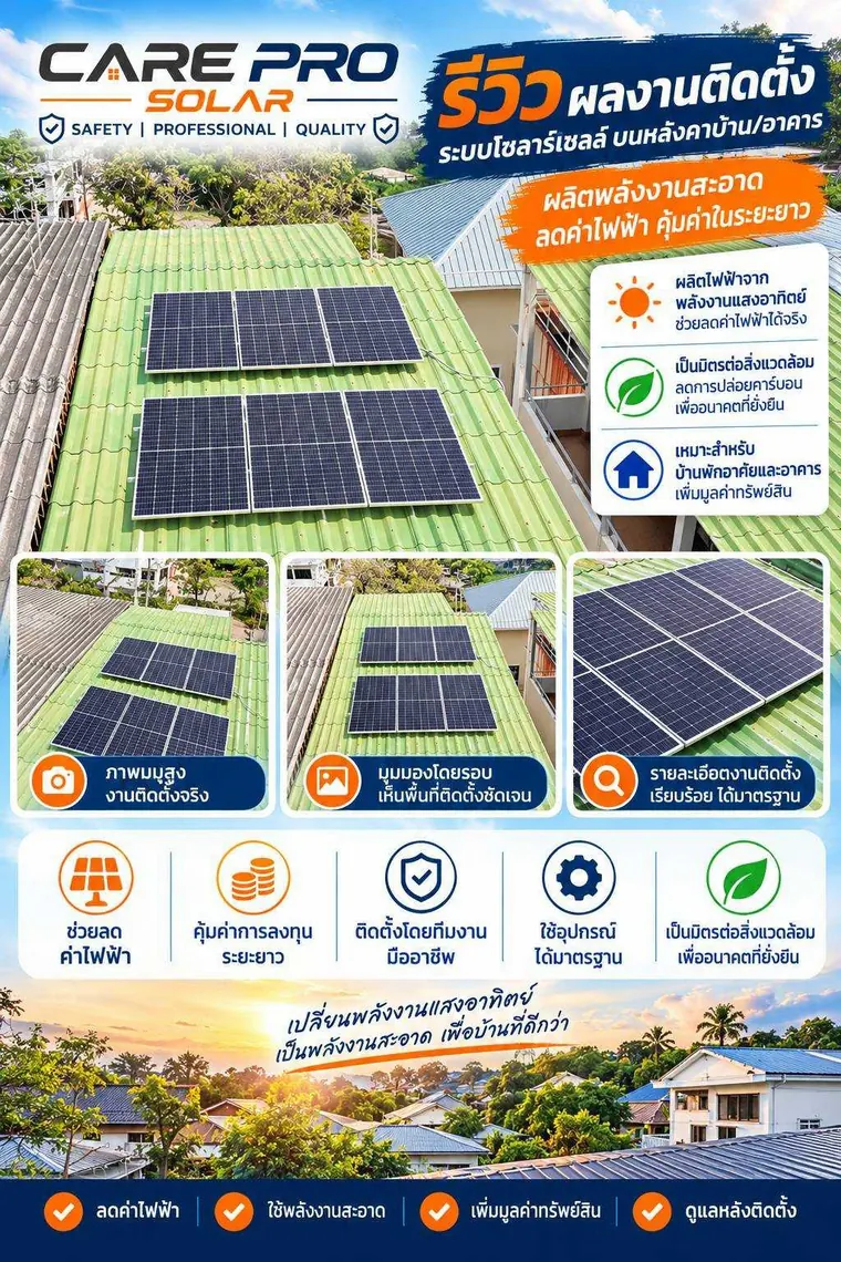 รีวิวผลงานติดตั้งโซลาร์รูฟท็อปสำหรับบ้านพักอาศัย — CAREPRO SOLAR